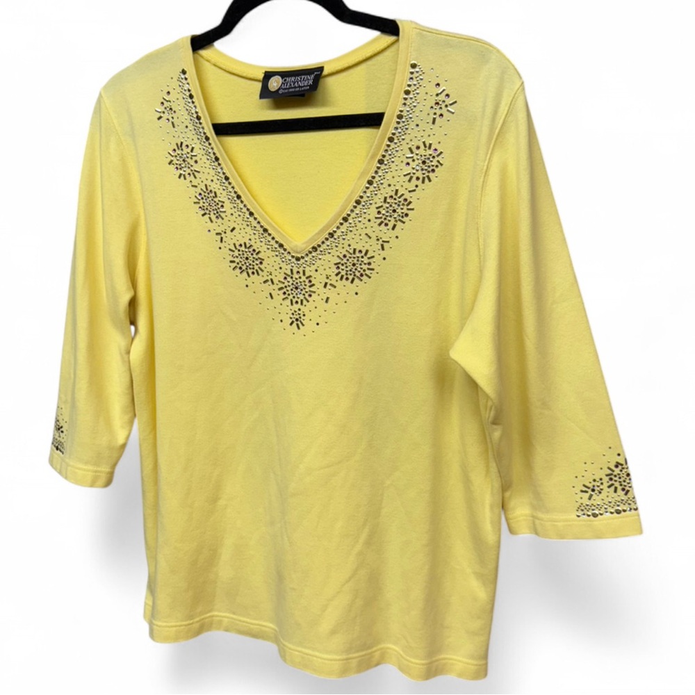 Christine Alexander Embellished V-Neck Top - Yellow - Picture 3 of 7